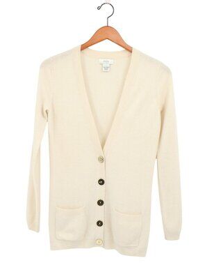 Neiman Marcus 100% Cashmere Ivory Gold Button V-Neck Cardigan Sweater S